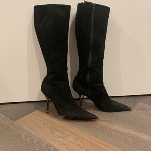 Knee high BCBGGirls black boots with silver heel. Excellent condition!